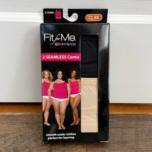 Fruit of the Loom Fit for Me 2 Pack Seamless Camis Black Beige Plus Size 3X New